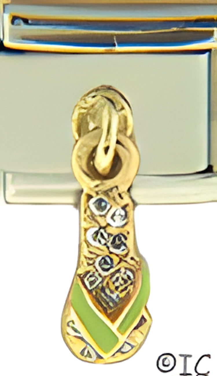 Dangle CZ Sole Flip Flop with Lime Green Strap