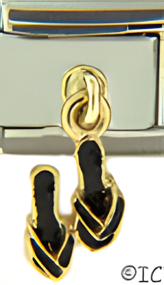 Dangle Pair of Black Flip Flops