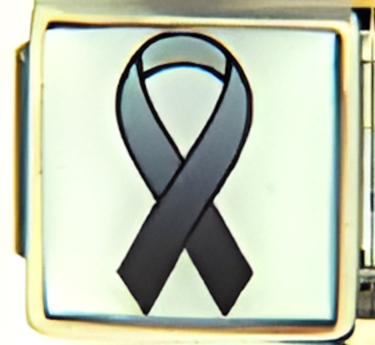 Black Awareness Ribbon for Melanoma on White Photo Charm