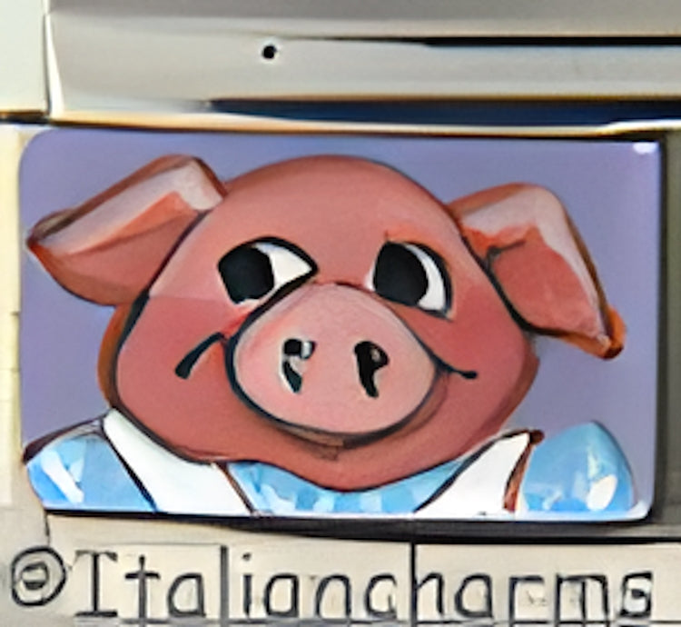 Hand Painted Smiling Pig on Purple Background