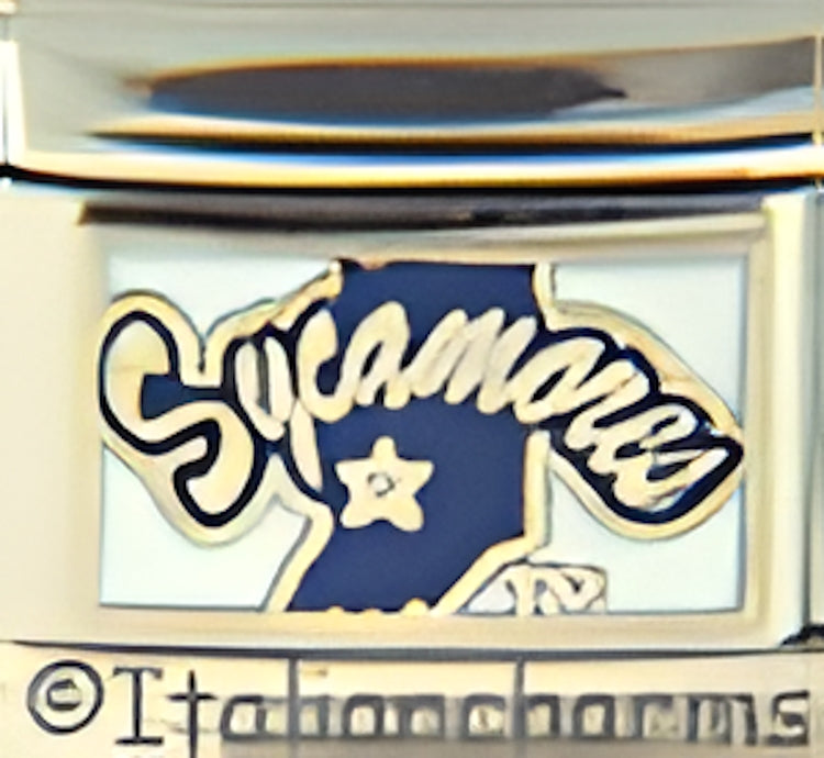 Indiana State Sycamores Text on White with Blue Logo
