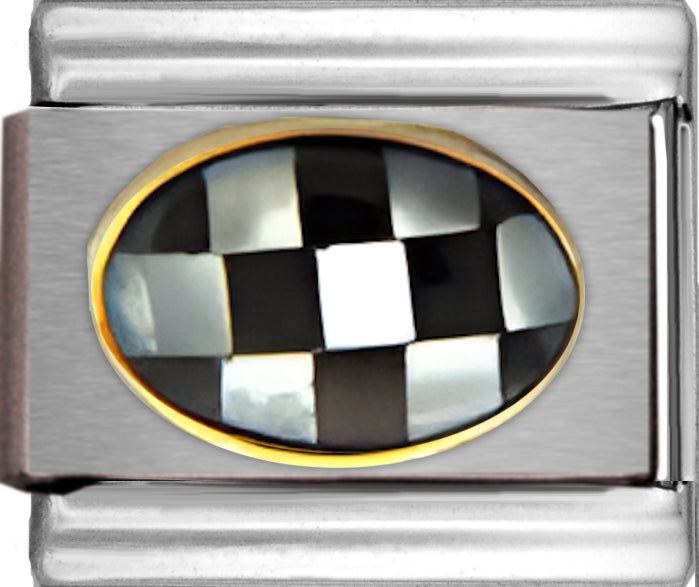 Black Checkerboard Oval Stone