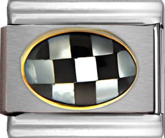 Black Checkerboard Oval Stone