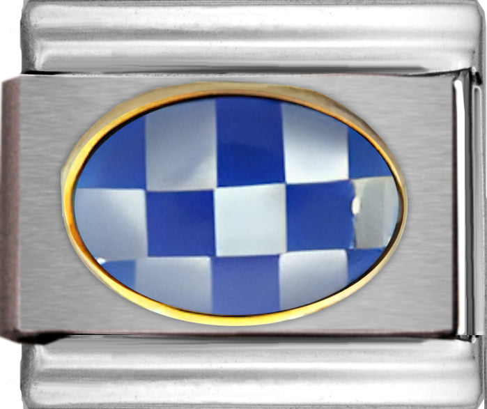 Blue Checkerboard Oval Stone
