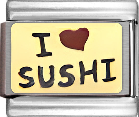 I Love Sushi on Gold with Red Heart