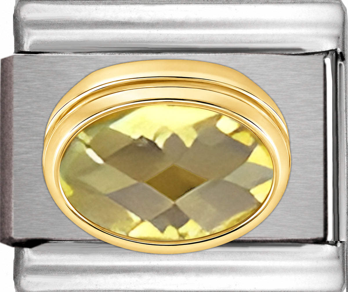 November Yellow Faceted CZ Oval Stone