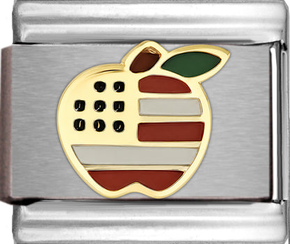 Patriotic American Apple with Green Leaf