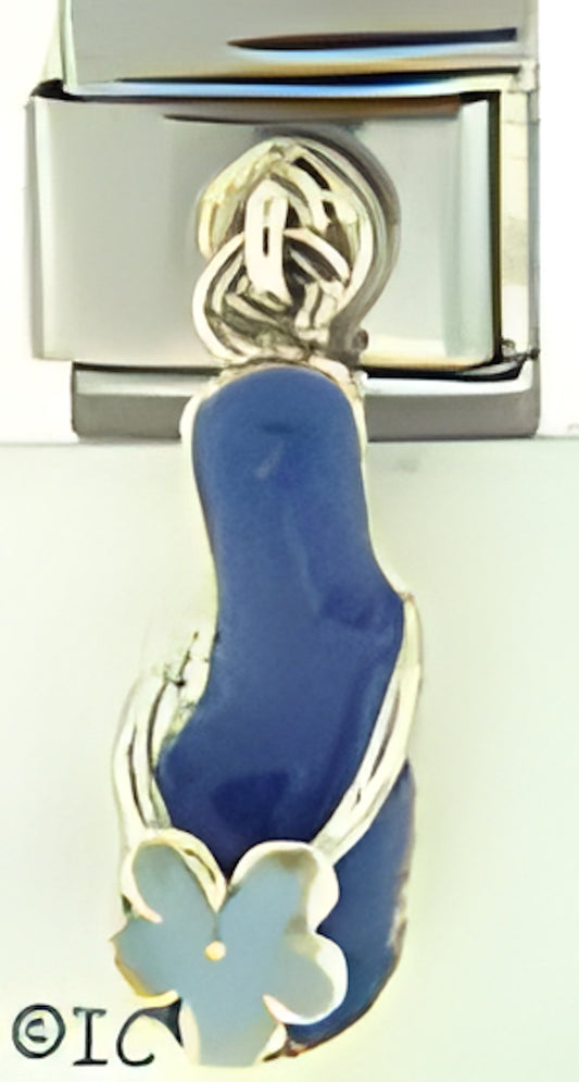 Sterling Silver Dangle Blue Flip Flop with Light Blue Flower