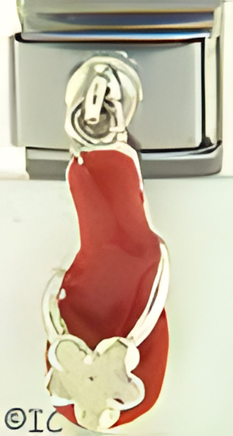 Sterling Silver Dangle Red Flip Flop with White Flower