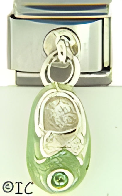 Sterling Silver Dangle Light Green Baby Shoe Aug