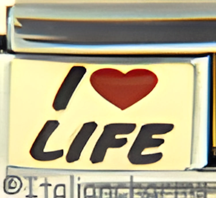 I Love Life on Gold with Red Heart