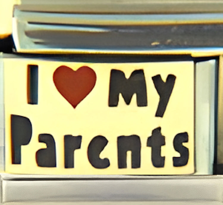 I Love My Parents on Gold with Red Heart