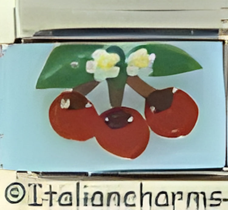 Handpainted Cherries on Blue