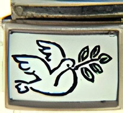 White Dove with Olive Branch Photo Charm