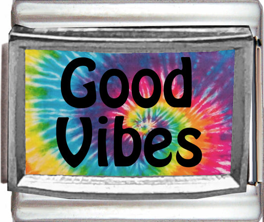 Good Vibes with Tie Dye Background Photo Charm