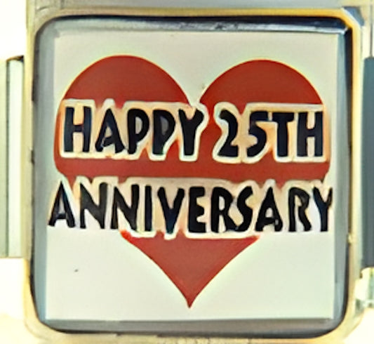 Happy 25th Anniversary on Red Heart Photo Charm