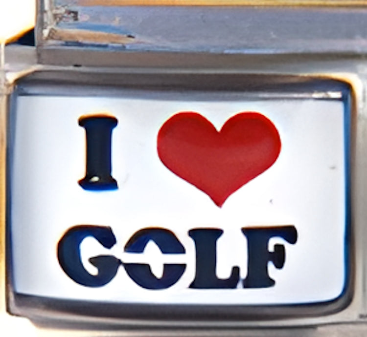 I Love Golf with Red Heart Photo Charm