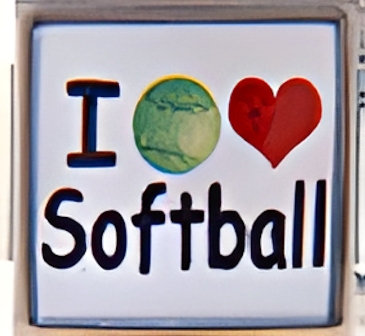 I Love Softball with Red Heart Photo Charm