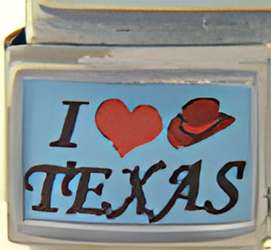 I Love Texas on Blue with Cowboy Hat Photo Charm