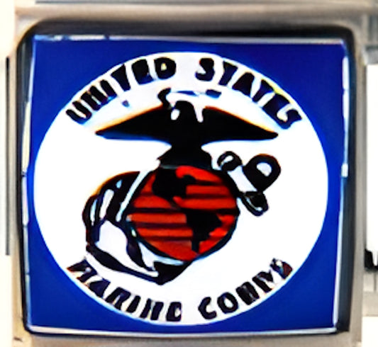 Round Marine Corps Logo on Blue Photo Charm
