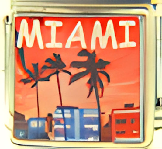 Miami with Palm Tree Scene Photo Charm