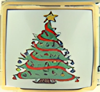 Gold Edge Christmas Tree with Decorations Photo Charm