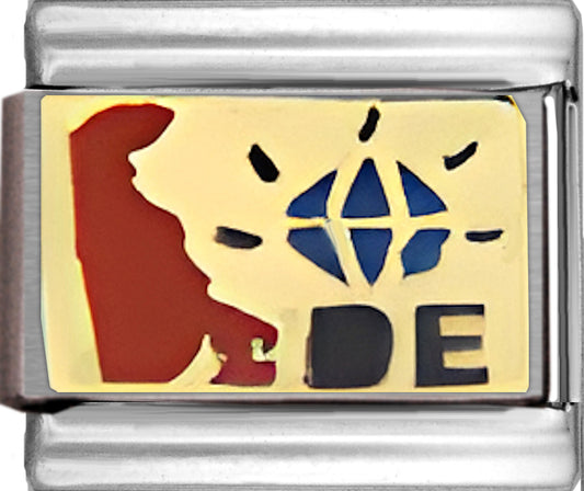 Red Delaware Outline with DE on Gold