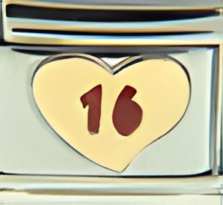 Red 16 on Gold Heart