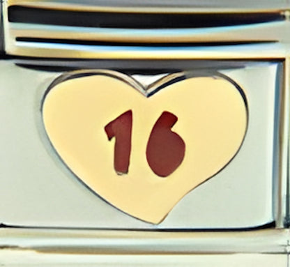 Red 16 on Gold Heart