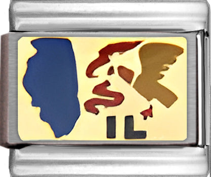 Dark Blue Illinois Outline with IL on Gold