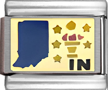 Dark Blue Indiana Outline with IN on Gold