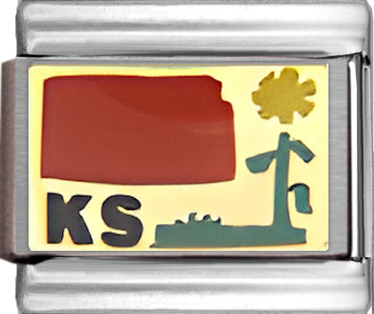 Red Kansas Outline with KS on Gold