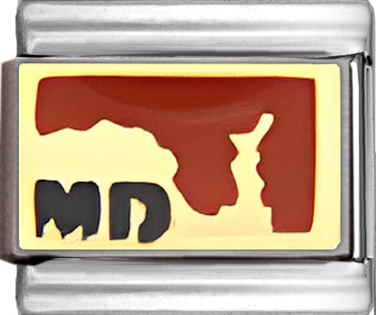 Red Maryland Outline with MD on Gold