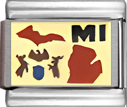 Red Michigan Outline with MI on Gold