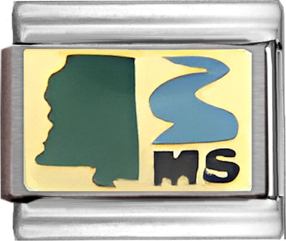Green Mississippi Outline with MS on Gold