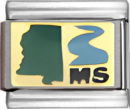 Green Mississippi Outline with MS on Gold