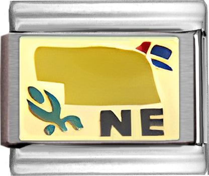 Yellow Nebraska Outline with NE on Gold