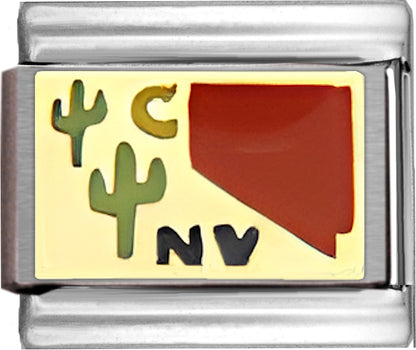 Red Nevada Outline with NV on Gold