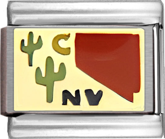 Red Nevada Outline with NV on Gold