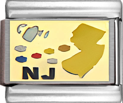 Yellow New Jersey Outline with NJ on Gold