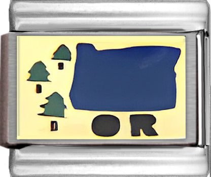 Blue Oregon Outline with OR on Gold