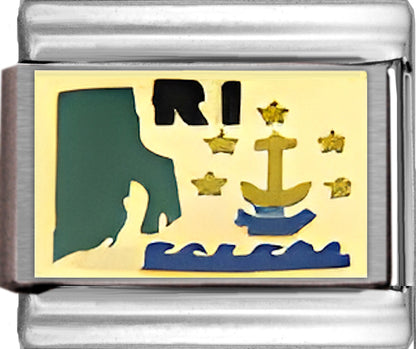Green Rhode Island Outline with RI on Gold