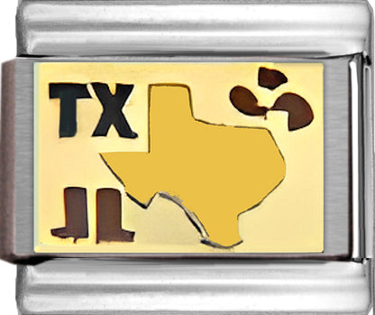 Yellow Texas Outline with TX on Gold