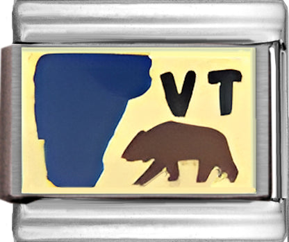 Blue Vermont Outline with VT on Gold
