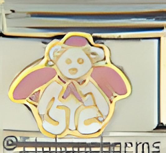 White Teddy Bear Angel with Pink Wings