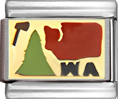 Red Washington Outline with WA on Gold