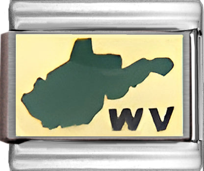 Green West Virginia Outline with WV on Gold