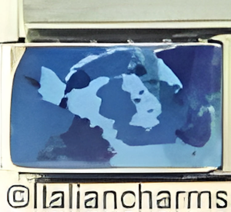 Painted Abstract Ceramic Blues w Blue Background