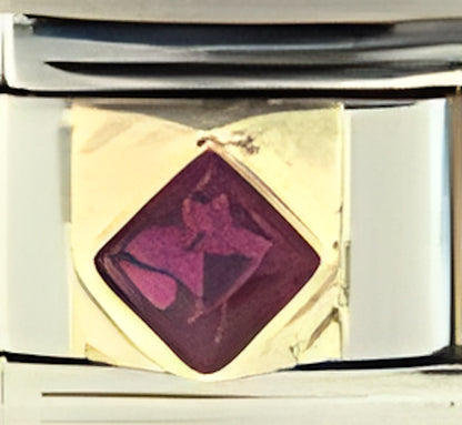 July Dark Pink CZ Diamond Shape Bezel