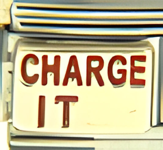 Charge It Red Text on Gold